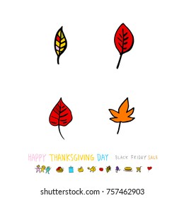 Hand drawn illustration set / Happy Thanksgiving Day - vector