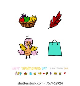 Hand drawn illustration set / Happy Thanksgiving Day - vector