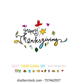 Hand drawn illustration set / Happy Thanksgiving Day - vector