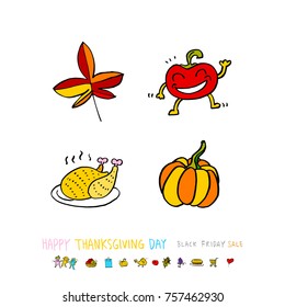 Hand drawn illustration set / Happy Thanksgiving Day - vector