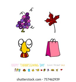 Hand drawn illustration set / Happy Thanksgiving Day - vector