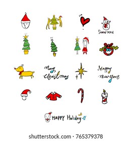 Hand drawn illustration set / Happy Holiday - vector