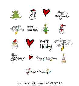 Hand drawn illustration set / Happy Holiday - vector