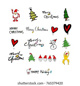 Hand drawn illustration set / Happy Holiday - vector