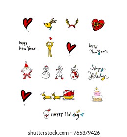 Hand drawn illustration set / Happy Holiday - vector