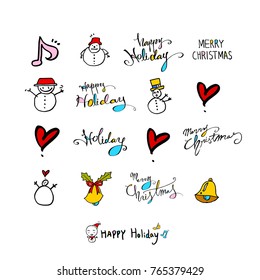 Hand drawn illustration set / Happy Holiday - vector