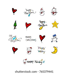 Hand drawn illustration set / Happy Holiday - vector