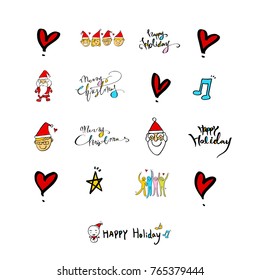 Hand drawn illustration set / Happy Holiday - vector
