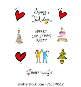 Hand drawn illustration set / Happy Holiday - vector