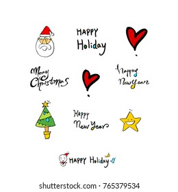 Hand drawn illustration set / Happy Holiday - vector