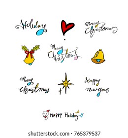 Hand drawn illustration set / Happy Holiday - vector
