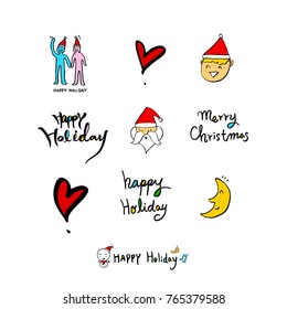 Hand drawn illustration set / Happy Holiday - vector