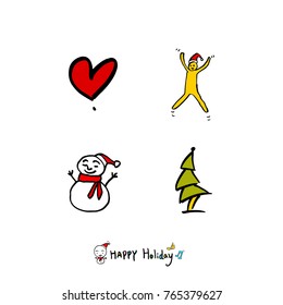 Hand drawn illustration set / Happy Holiday - vector