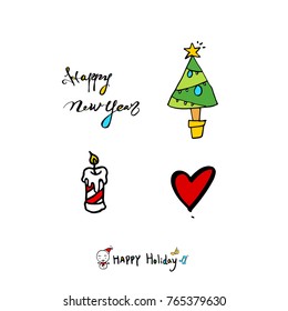 Hand drawn illustration set / Happy Holiday - vector