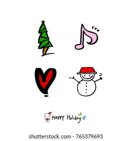 Hand drawn illustration set / Happy Holiday - vector