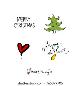 Hand drawn illustration set / Happy Holiday - vector