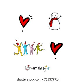 Hand drawn illustration set / Happy Holiday - vector