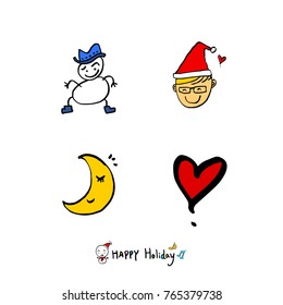 Hand drawn illustration set / Happy Holiday - vector