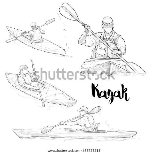 Hand Drawn Illustration Set Kayaking Stock Vector (Royalty Free) 658793218