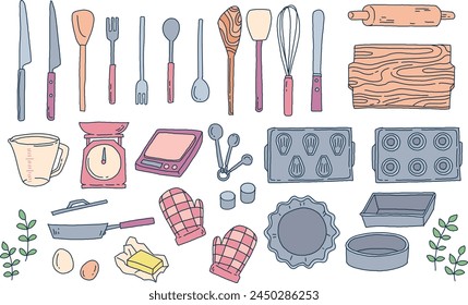 Hand drawn illustration set of kitchen utensils