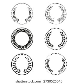 Hand drawn illustration of a set of laurel wreaths on a white background.