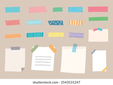 Hand drawn illustration set of masking tape and notes