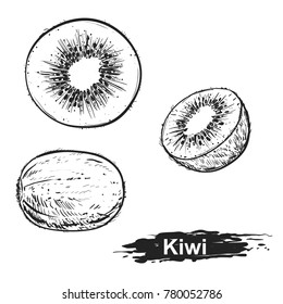 Hand drawn illustration set of monochrome kiwi. sketch. Vector eps 8