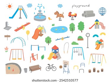 ilustração desenhada à mão conjunto de parque playground equipamento