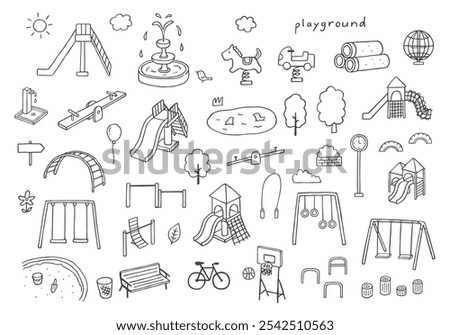 Hand drawn illustration set of park playground equipment