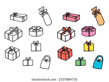 Hand drawn illustration set of present box