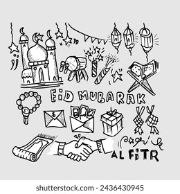 hand drawn illustration of a set of ramadan kareem