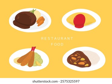 Hand drawn illustration set of restaurant western food menu