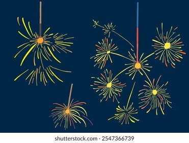 Hand drawn illustration set of sparklers