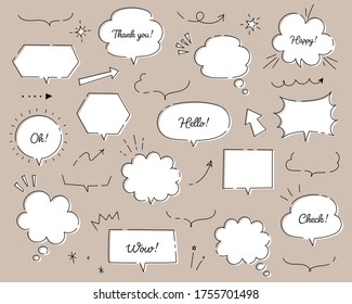 hand drawn illustration set of speech bubbles.