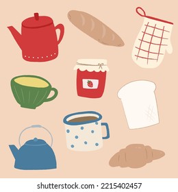Hand drawn illustration set of tea time collection set.