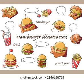 Ilustración de mano conjunto de varias hamburguesas