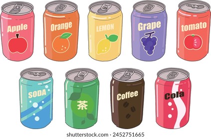 Hand drawn illustration set of various canned drinks