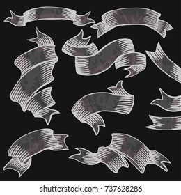 Hand drawn illustration set of vintage ribbon banners. Graphic design element for print.