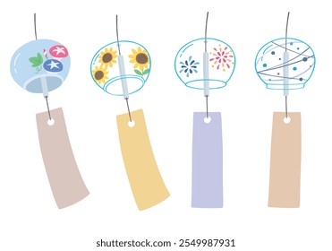 Hand drawn illustration set of wind chimes