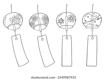 Conjunto desenhado à mão ilustração de sinos de vento