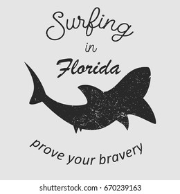 Hand drawn illustration with shark and text in a vintage style