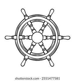 hand drawn illustration of a ship's steering wheel