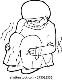 Hand drawn illustration of shivering child with eyeglasses