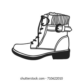 Hand drawn illustration shoes. Creative ink art work. Actual vector drawing boots