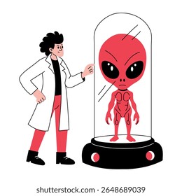 A hand drawn illustration showing a alien 
