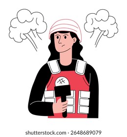 Uma ilustração desenhada à mão mostrando um repórter criminal 
