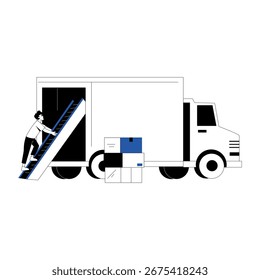 Hand drawn illustration showing a loading ramp 
