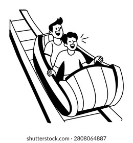 Hand drawn illustration showing two friends enjoying log flume ride