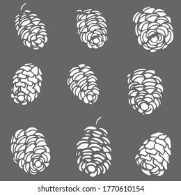 Hand drawn illustration of silhouettes of cones. Handwritten graphic technique  