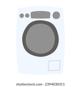 Hand drawn illustration of a simple deformed drum-type washing machine.